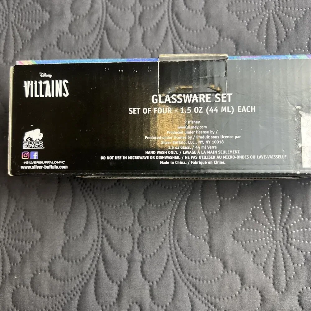 Disney Female Villains 4 Shot Glasses 1.5oz  Glassware Boxed Set Halloween NIB